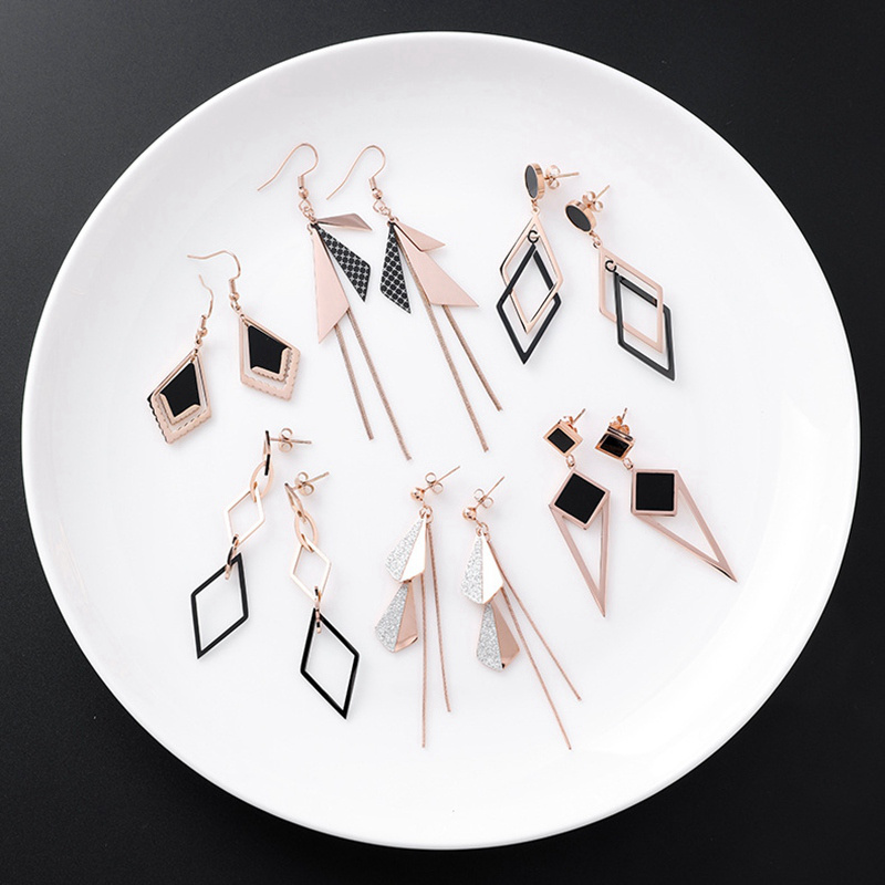 

Korean New Fashion Stainless Steel Earrings Geometric Dangle Earrings For Female Long Eared Daily Simple Accessories