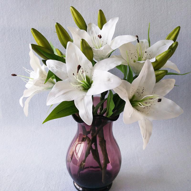 

DIY 38CM 3Heads Touch Real Artificial Lily Flowers Bridal Wedding Fake Flowers Bouquet Plants White Lily Home Party Decoration, Yypa0060-2