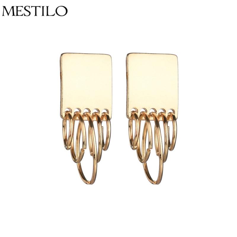

MESTILO Personality Punk Jewelry Trendy Gold Sliver Metal Square Earrings For Women Statement Small Circle Tassel Stud Earrings