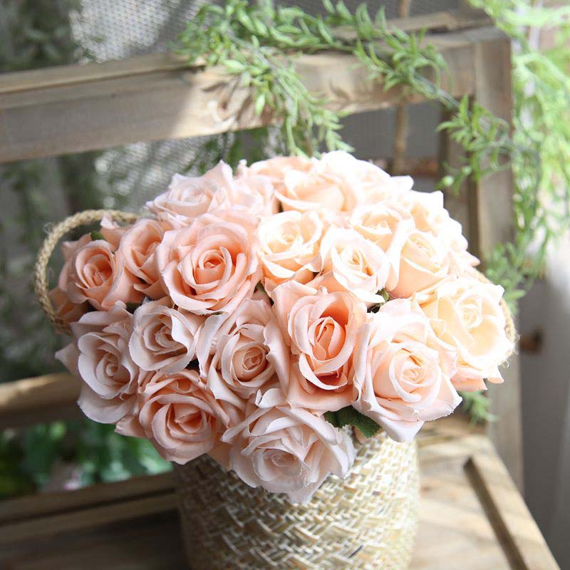 

Bouquet Artificial Flower Rose 9 heads Camellia Fake flores for DIY Home Garden Wedding Decoration, As picture