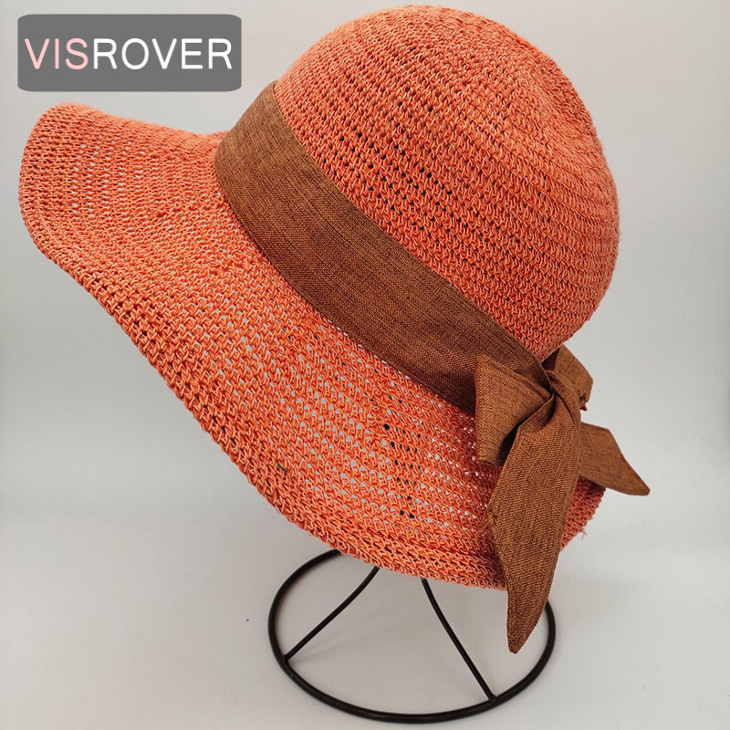 

VISROVER Simple Beach butterfly ribbon Summer Hat Female Casual butterfly Sun Hat Women Brim Black Ribbon cotton Cap Beach