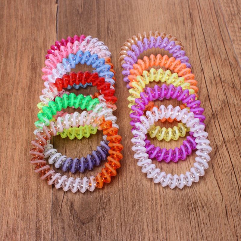 

Women Women Girls Sweet Candy Contrast Color Spiral Hair Ties Rope Telephone Wire Plastic No Crease Coil Glitter Ponytail Holder