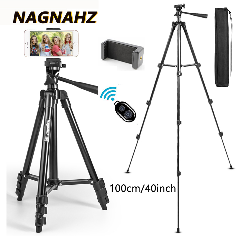 

Cell Phone Tripod Stand Video Camera Tripod Lightweitht Portable Travel Selfie Live with Bluetooth Remote Phone Holder