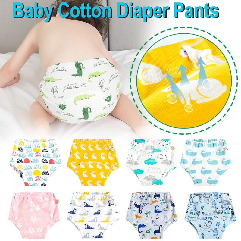 

2020 Infant Baby Reusable Cotton Cloth Diapers Toddler Baby Cartoon Print Washable Training Pants panaleras para