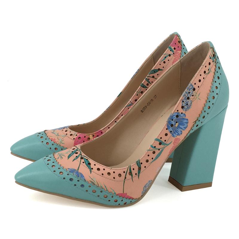 

Hot selling Women's Summer PU Heels Chunky high heels pumps ladies, Blue