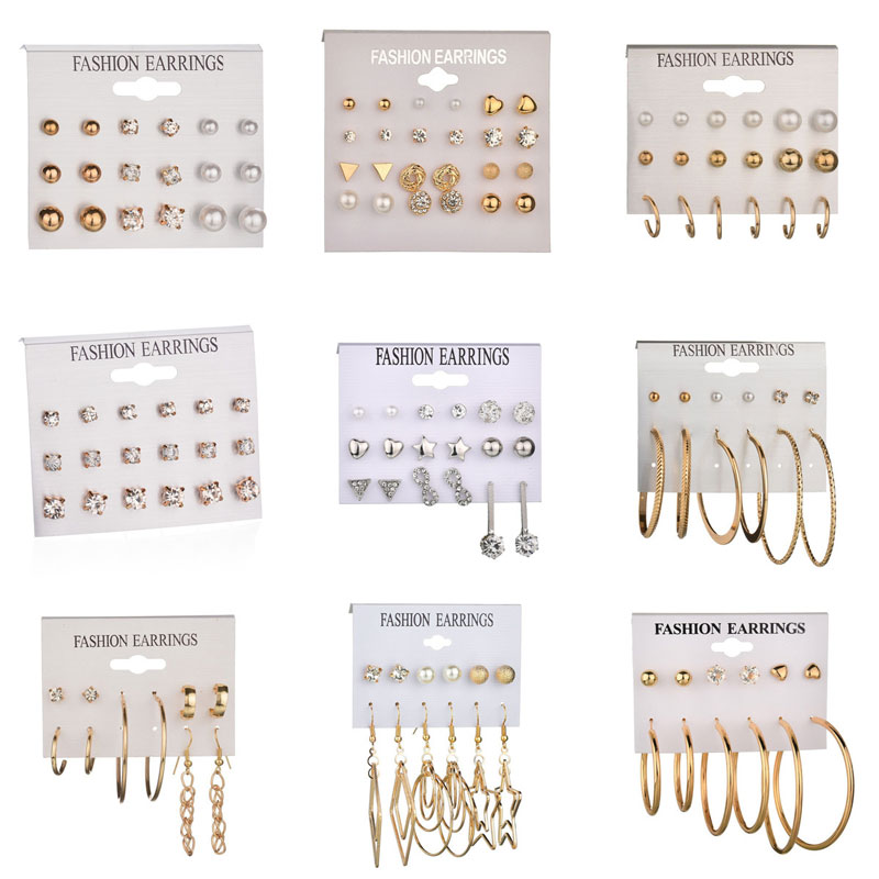 

Modyle 2020 New 29 Styles Big Round 12 Pairs/Set Stud Earrings Set Rhinestone imitation Pearl Earrings for Women Gift