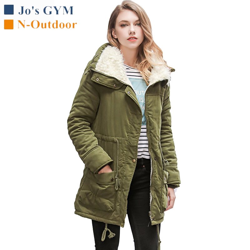

Outdoor Fleece Plus Size Winter Coat Women Fashion Long Cotton Warm Female Slim Outwear Hunting Hiking Army Green Coats, Black