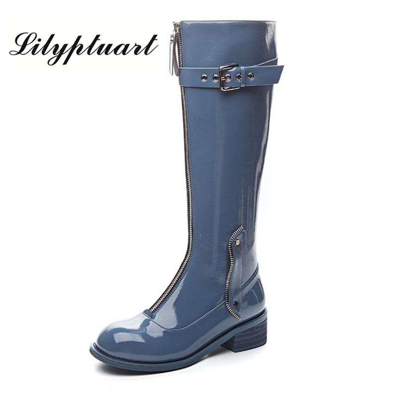 

2020 new leather guidi Long boots female England style autumn and winter riding boots women plus velvet front zipper, Black