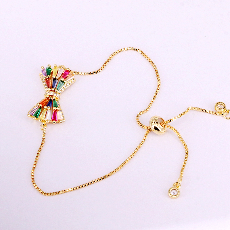 

3PCS, Beautiful Rainbow Charm Bow Knot Bracelets & Bangles Zirconia Femme Copper Chain Multi CZ for Women Jewelry