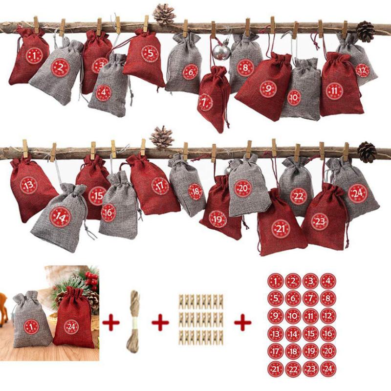 

24Pcs/set Advent Christmas Calendar Filling Candy Linen Bags Gift Bags Xmas Storage Bag New Arrivals