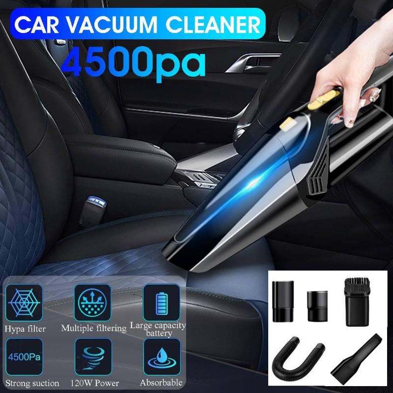 

4500Pa Powerful Wireless Car Vacuum Cleaner Portable Handheld 120W USB Cordless Wet&Dry Use Rechargeable Home Car Vacuum Cleaner
