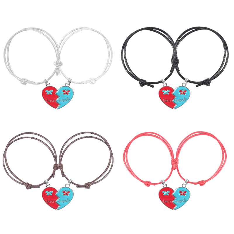 

New Classic Friend Bracelet Heart-shaped Stitching Alloy Pendant Four-color Leather Rope Best Friendship Fashion Jewelry Gift