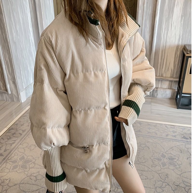 

2020 Winter Woman Jacket Corduroy Padded Jacket Women Loose Padded Small Student Like Bread Winter Coat, Beige