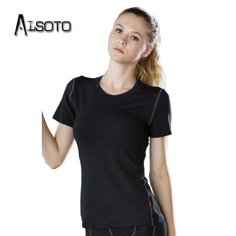 

Women sports t-shirt Tight training short sleeve Sports fitness yoga quick-drying Anti-Sweat running tops black sportswear, White