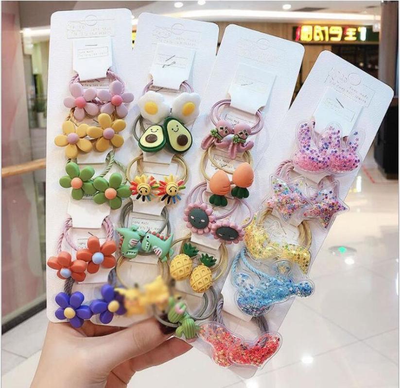 

Ins 10Pcs/Set Girls Cute Cartoon Animals Fruit Elastic Hair Bands Scrunchies Ponytail Holder Headbands for Kids Hair Accessories, Style g