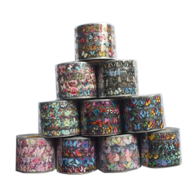 

10Rolls Butterfly Flower Stickers on Nails Foil Colorful Gel Polish Adhesive Sticker 50M*4CM Nail Decals Foil for Nail Manicure, Butterfly-b-10roll