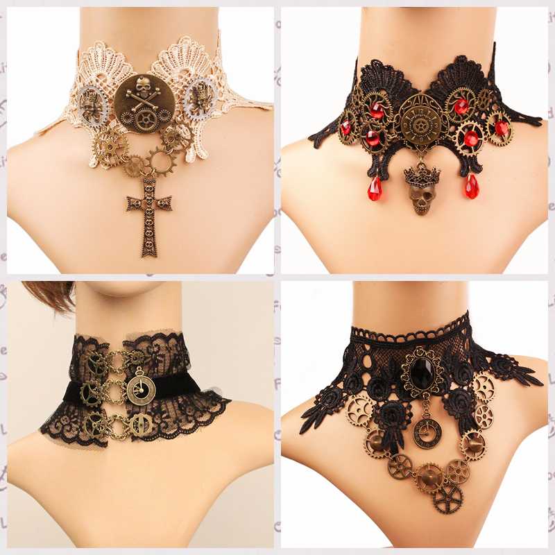 

Steampunk Gear Style Victorian Goth Lace Choker Necklace Tassel Punk Party Show Women Jewelry Cosplay Lolita Gothic Romantic