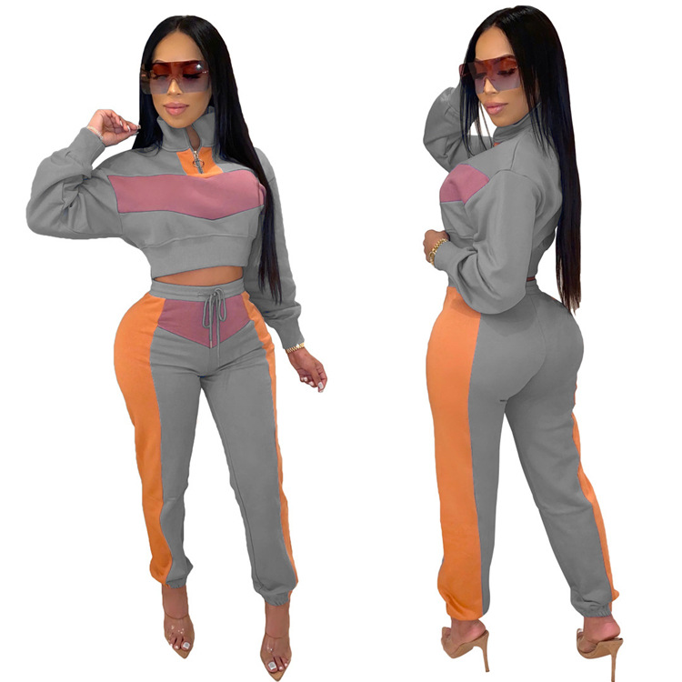 

Two Pieces Sportswear Women Running Sets Autumn Winter Tracksuits Patchwork Turtleneck Sweatshirt Lace-up Joggers Pants Outfits, Black