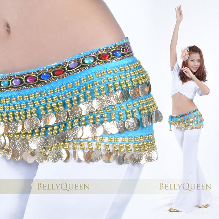 

228 coins belly dance belt velvet hip scarf, White
