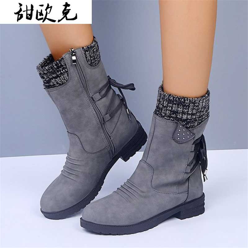 

2020 Winter Women Mid-Calf Boots Fashion Suede Snow Boots Retro Zipper Warm for Women Shoes Low-heeled Botas Mujer, Purple