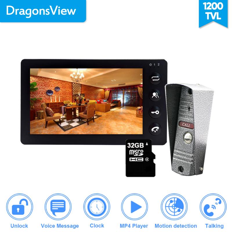 

Dragonsview 7 Inch Video Doorbell Intercom System Video Door Phone With Camera MP3 MP4 Unlock Motion Detection Waterproof