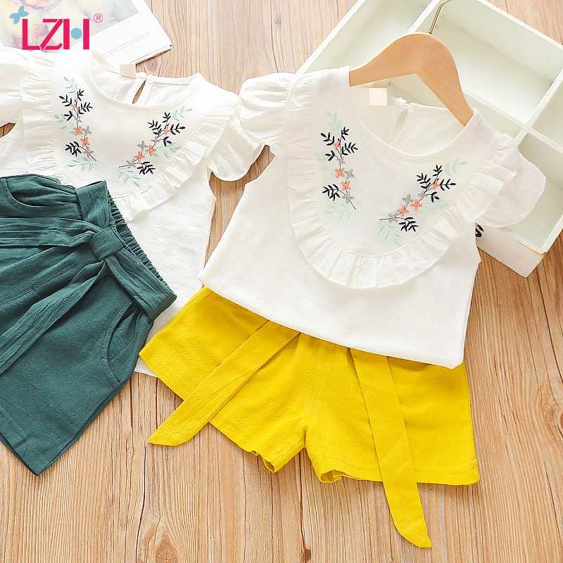 

Kids Sport Suit For Girls Clothing Sets 2020 Summer Children Clothing Flower Short Sleeve T-shirt 2pcs Toddler Girls Clothes, Green