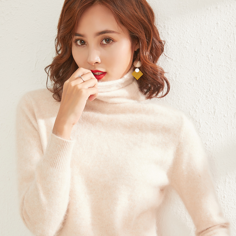 

Women Plush Raccoon Hair Wool Turtleneck Solid Pullover New Materials Sweater Basic Mink Cashmere Jumper Knit Winter Simple Cozy, Black