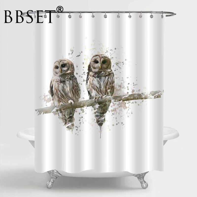 

Owls Shower Curtain Two Wild Birds Stood on The Tree Pattern Waterproof Multi-size Douchegordijn Bathroom Decor with 12 Hooks