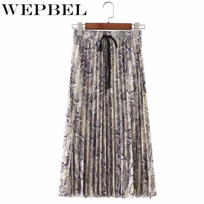 

WEPBEL Women Leopard Snake Print New Spring Skirt Pleated High Waist Ruffles Elastic Fashion Casual Ladies Long Skirts