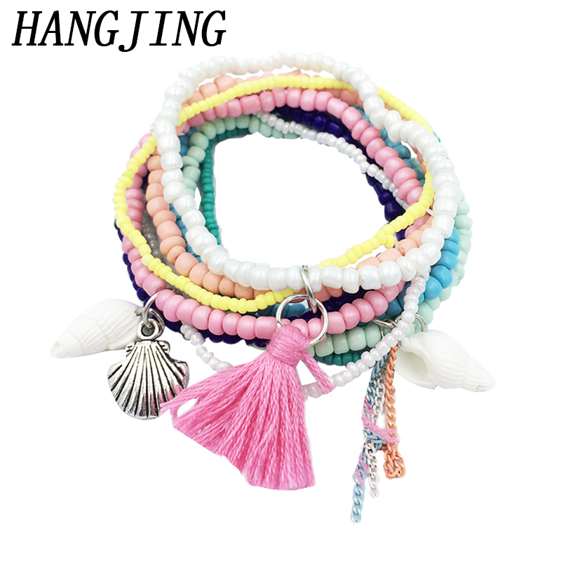 

Multicolor 2020 New Fashion Charm Tassel Beads Boho Femme Friendship shell conch Bracelets & Bangles For Women Jewelry Gift