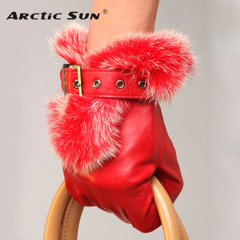 

HOT Sale Fashion Women Sheepskin Gloves Wrist Hair Genuine Leather Five Finger Elegant Lady Driving Glove L057PN
