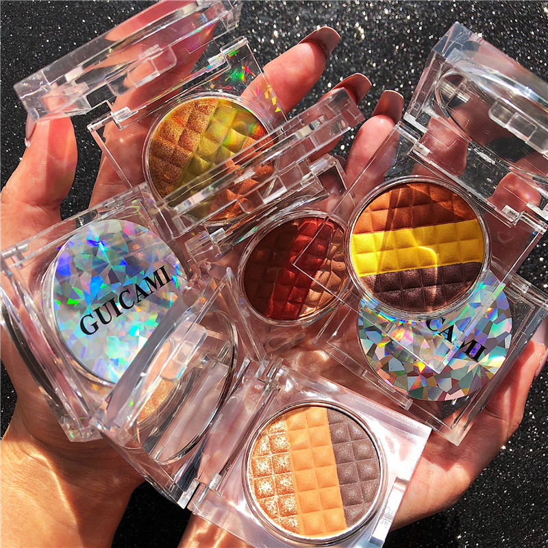 

Tricolor chocolate shadow fun portable matte earth pearl flashing powder silkworm silkworm make up palette matte eyeshadow, 02