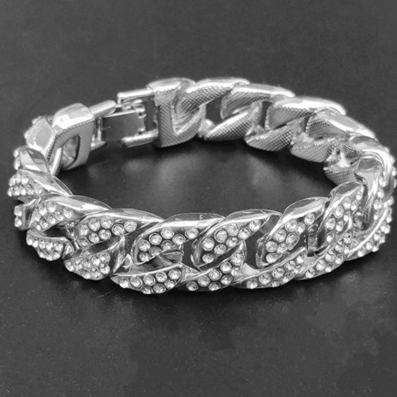 

Men 15MM full zircon Cuban chain link hip hop bracelet out fashion bracelet chain