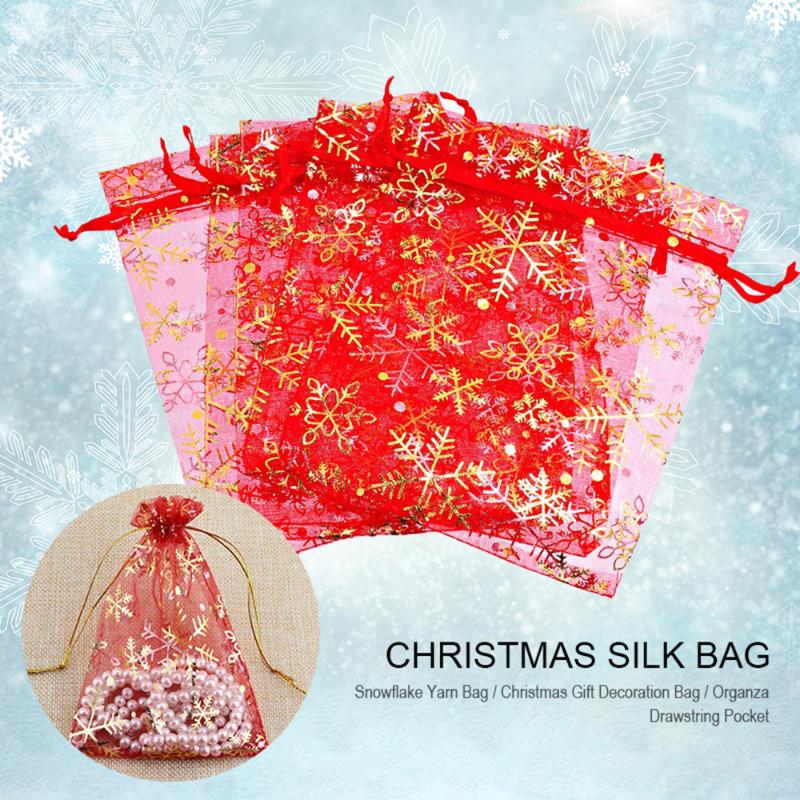 

25pcs 16x12cm Christmas Snowflakes Organza Jewelry Pouches Wedding Party Favor Bags Gift Ring Jewelry Packaging Gift Bag