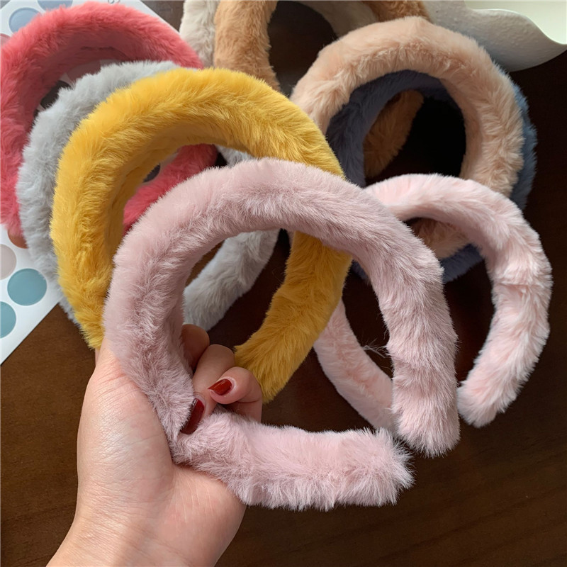 

New Women Headbands Candy-colored broad-brimmed headband autumn and winter plush hairpin headband Korean hair accessories