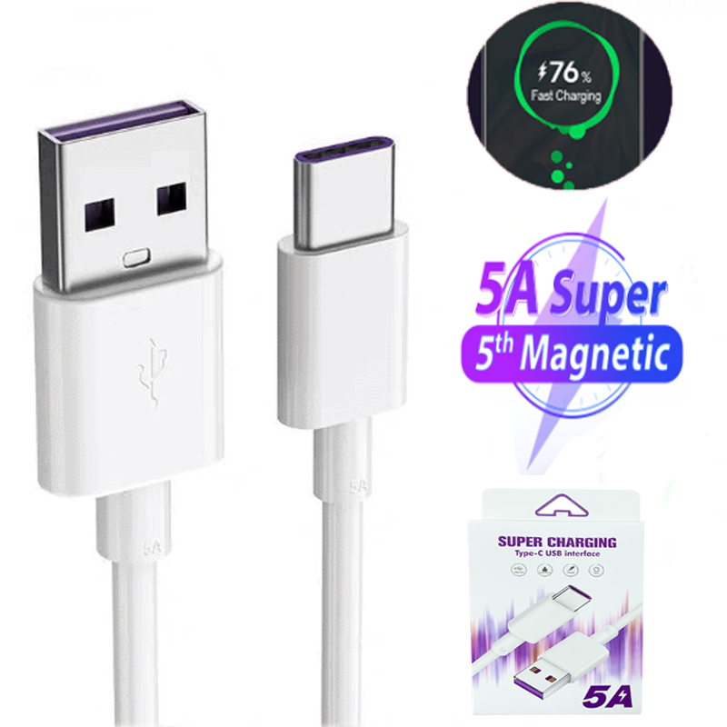 

5A USB Type C Charging Cables for Samsung S20 Huawei P40 Mate 30 Pro Plus cable Type-C Super Charge Supercharge, White