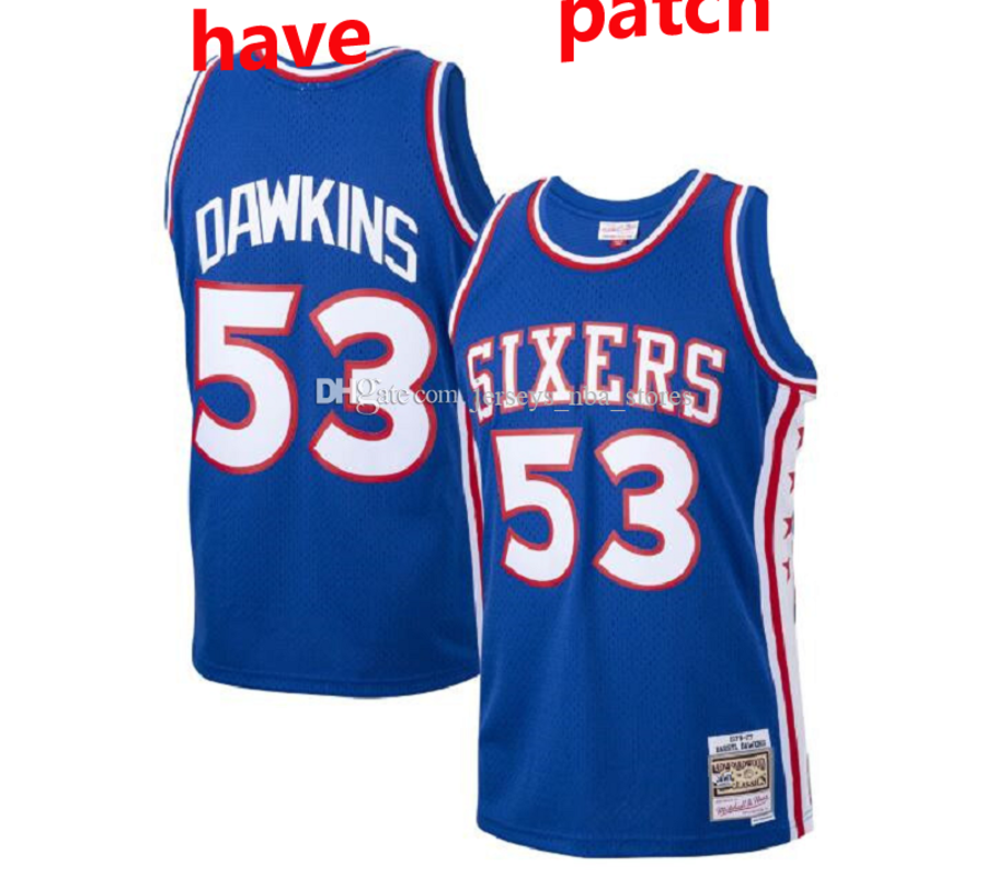 

Darryl Dawkins 53 Philadelphia 76ers Vintage Mitchell & Ness 1976-77 Hardwoods Classics Swingman Player Jersey - Royal 01, Black;red