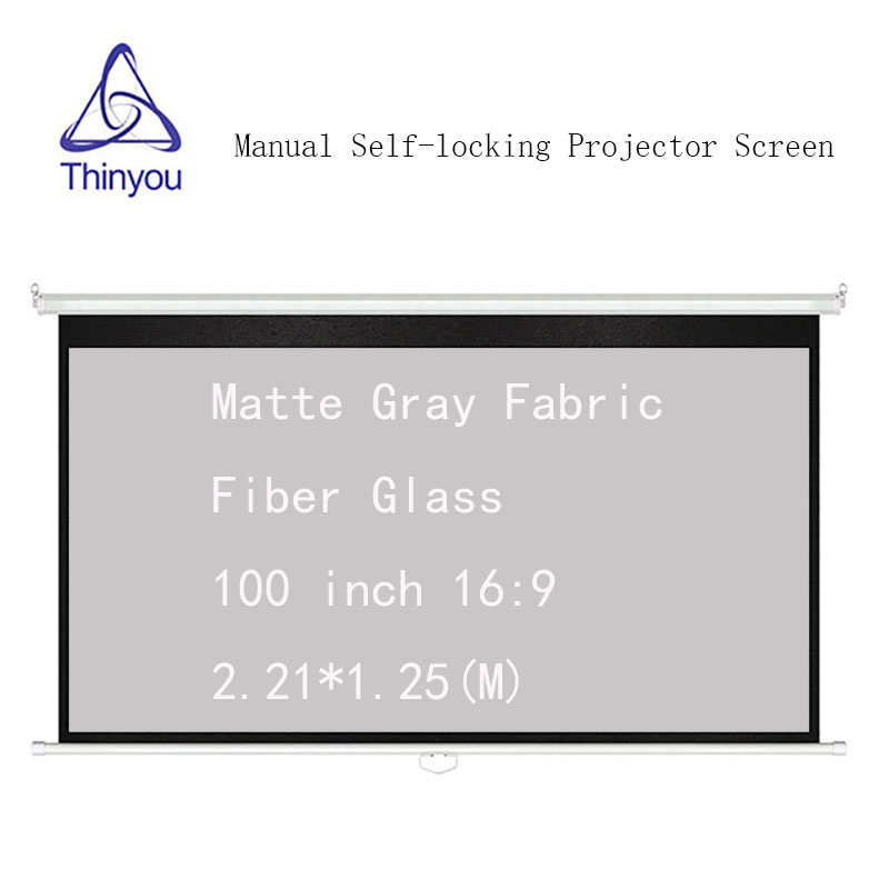 

Thinyou Matte Gray Fabric Fiber Glass 100 inch 16:9 Auto Self-Locking Screen Pull Down Manual Projector Screen for HD projector