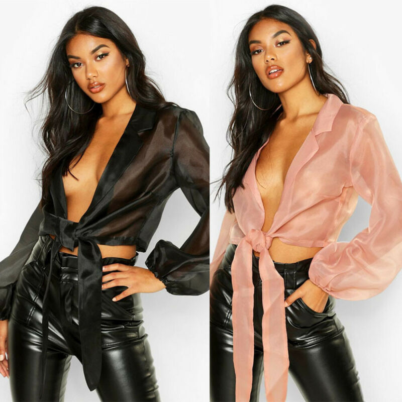 

Women' Tie Up V neck Chiffon Tops Autumn Long Sleeve Casual Blouse Shirt