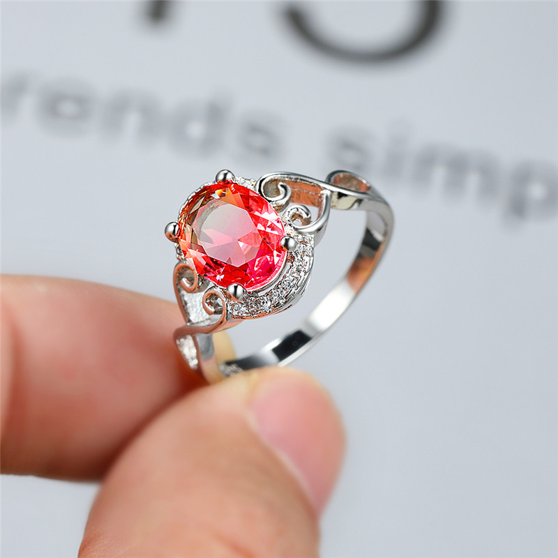 

Luxury Female Pink Yellow Crystal Ring Charm Silver Color Thin Wedding Rings For Women Promise Oval Love Heart Engagement Ring