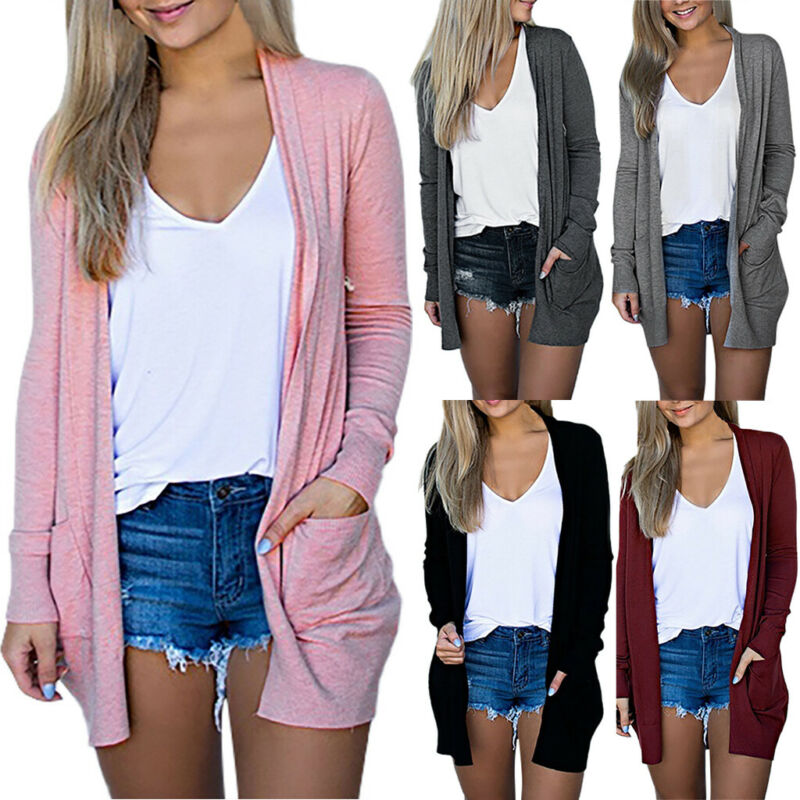 

Women Knitted Cardigan Long Sleeve Solid Color Loose Sweater Autumn Casual Basic Fashion Tops Outwear Coat, Black