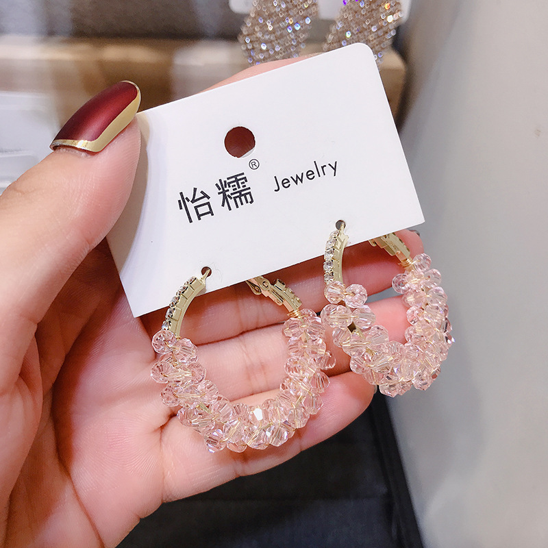 

SHELA S925 Sterling SilverPins Rhinestone Crystal Hoop Earrings For Women Pink Clear Fashion Jewelry Pendientes Dangle wholesale