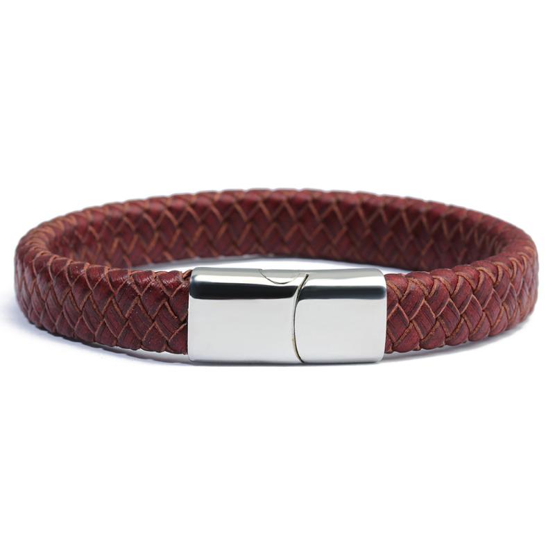 

Exweup New Wine Red Men Magnetic Buckle Leather Bracelet Bangles Handmade Woven Leather Bracelet for Men Women Jewelry Pulseras