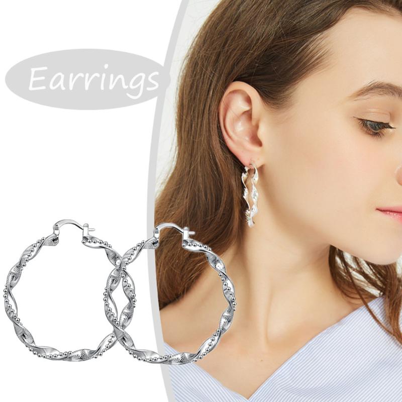 

Large Circle Twist Design Textured Earbobs Hoop Earring Corrugated Earrings Simple Nice Ear Jewelry Gift Party Fashion Earrings