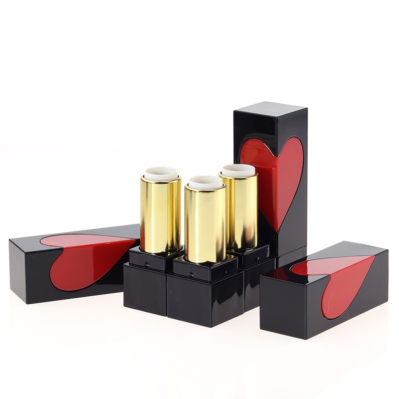 

Empty Lipstick Tube Heart Shape 12.1mm Black Square Plastic Lipstick Packaging Bottle DIY Cosmetic Container 40pcs/Lot
