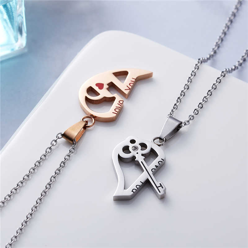 

Titanium Steel 2pcs His and Hers Love Heart Lock & Couple Lover Pendant Necklace