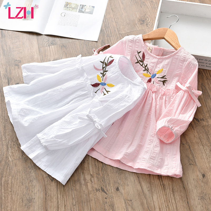 

LZH Toddler Girls Embroidery Princess Dress Kids Dresses for Girls Autumn Casual Long Sleeve Dress Children Clothes 2 3 4 5 Year, White