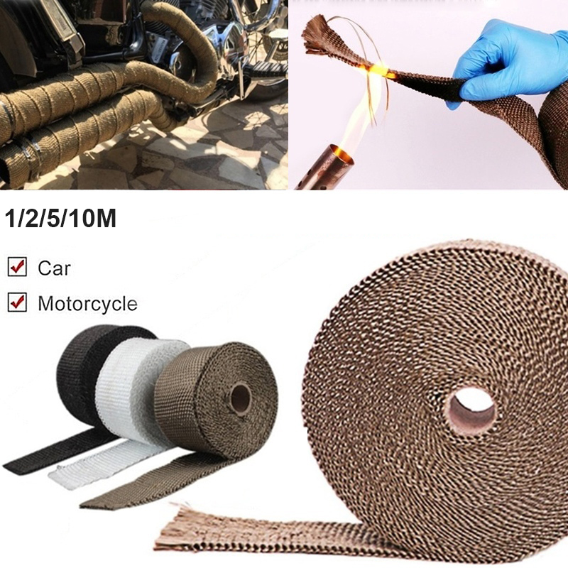 

5M/10M Motorcycle Exhaust Header Pipe Heat Wrap Tape Fiberglass Heat Shield Thermal Protection Exhaust Pipe Insulat Black White