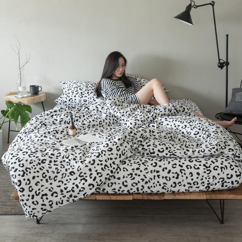 

White Black  Full Queen King Bedding Set Nordic Cotton Flat Bed Sheet set Fitted sheet Duvet Cover Pillowcase parure de lit, Bedding set 3