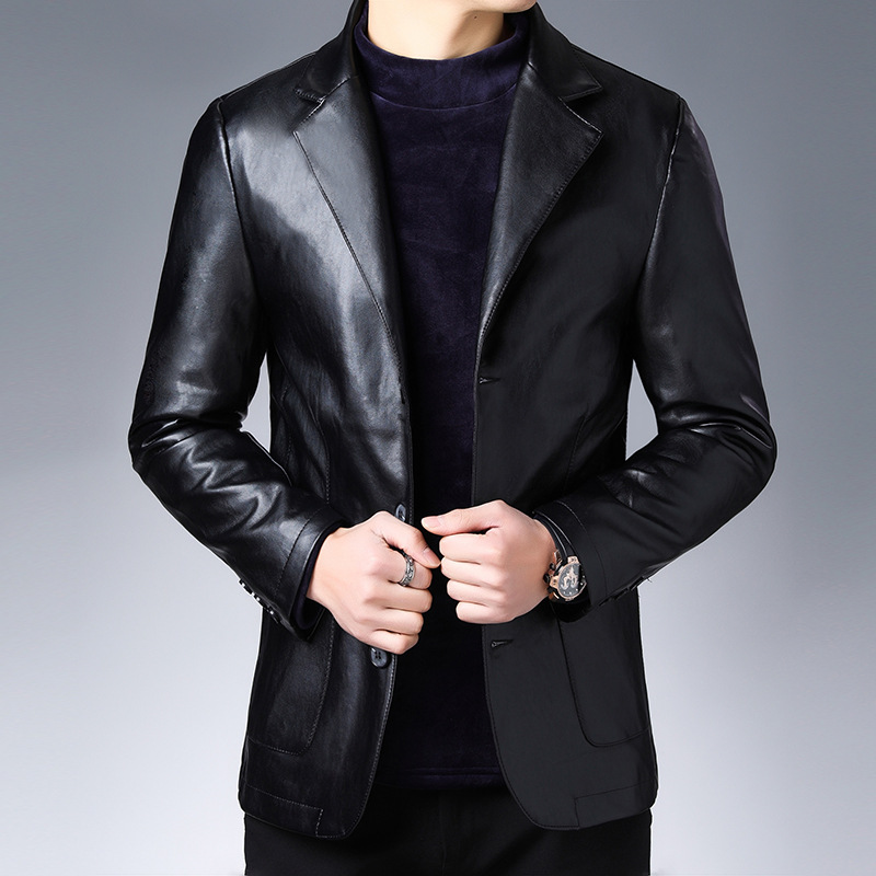 

Fall 2019 New Suit Leather Jacket Business Fashion Men's Jacket Men's Slim Fit Leather leather jacket suit for men, Black